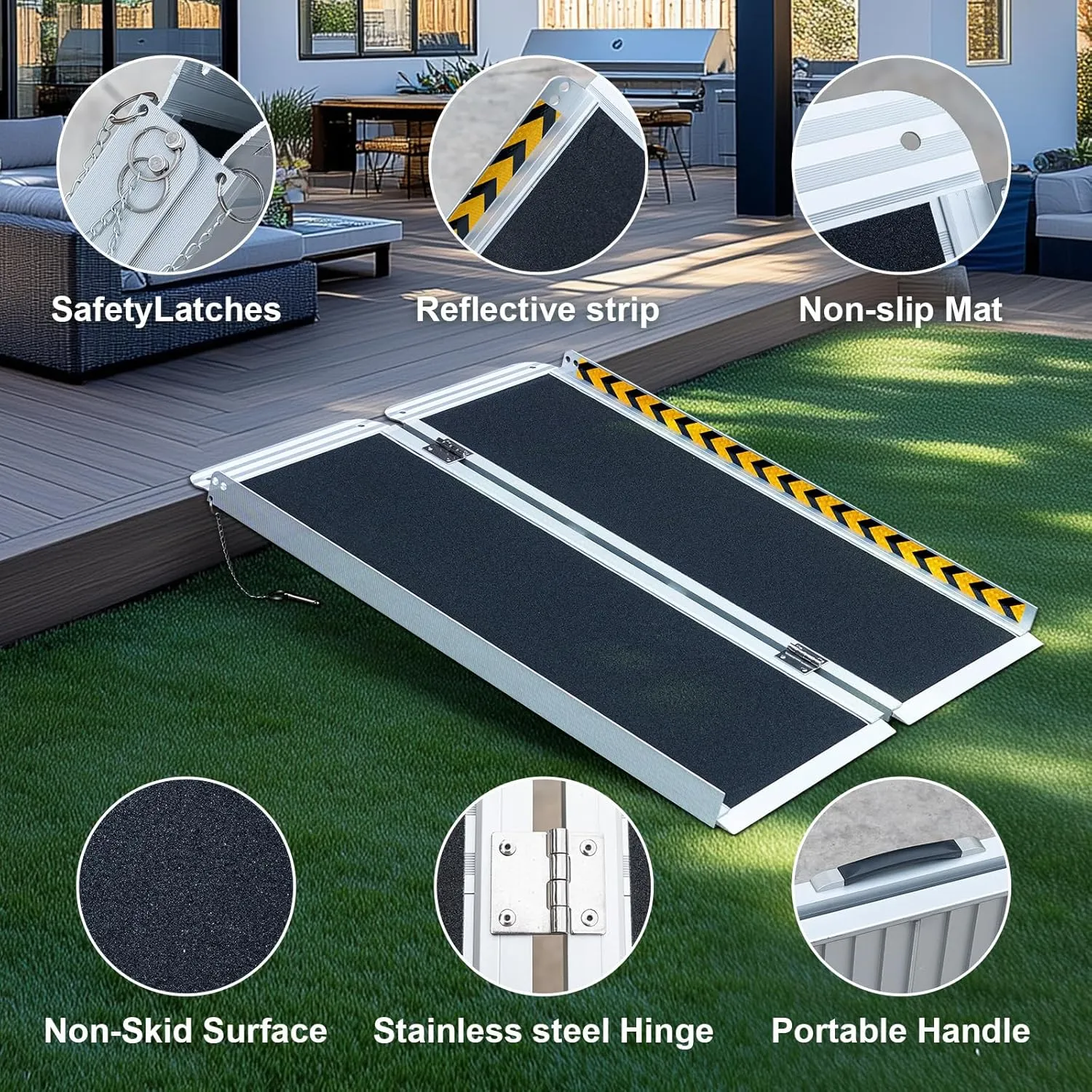 Portable Wheelchair ramp 2FT,No-Slip Aluminum Folding Handicap Ramp 800lbs Weight capacaity,Wheel Chair ramp for Home Steps,Stairs,car