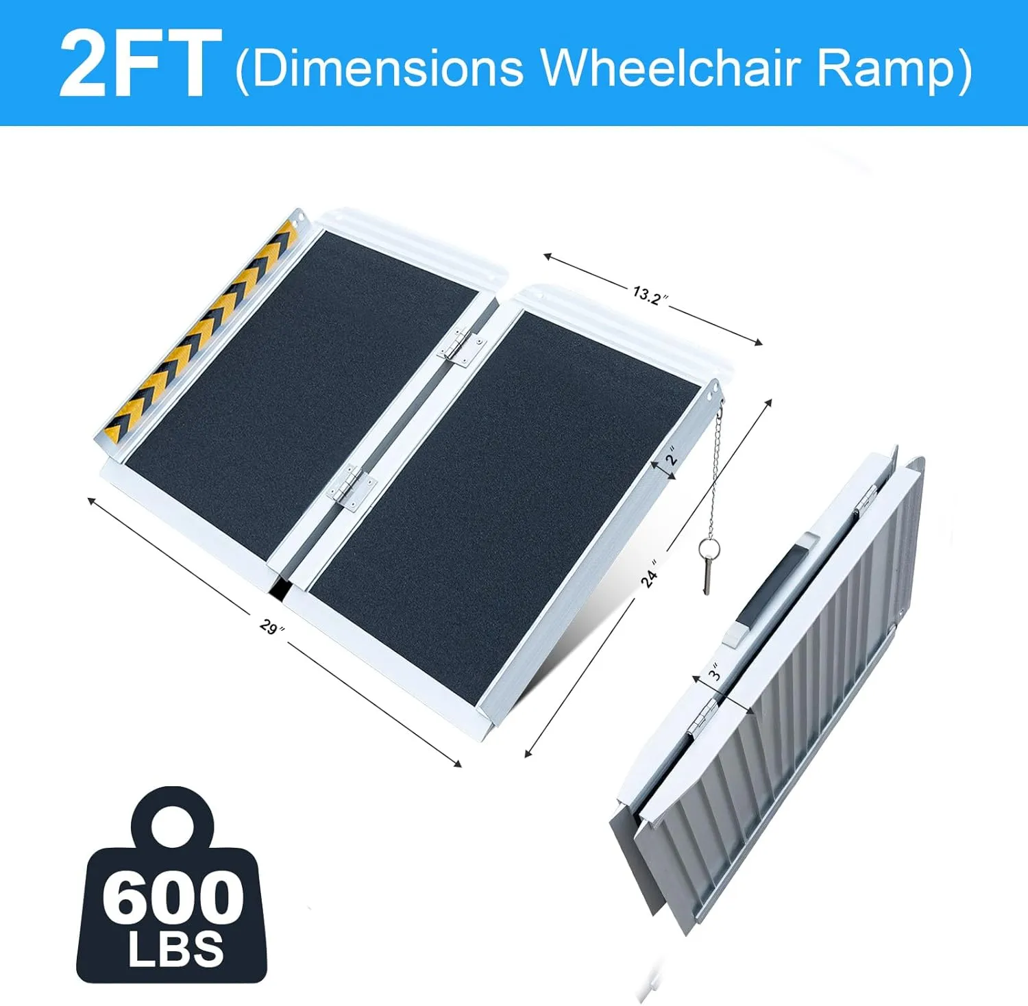 Portable Wheelchair ramp 2FT,No-Slip Aluminum Folding Handicap Ramp 800lbs Weight capacaity,Wheel Chair ramp for Home Steps,Stairs,car