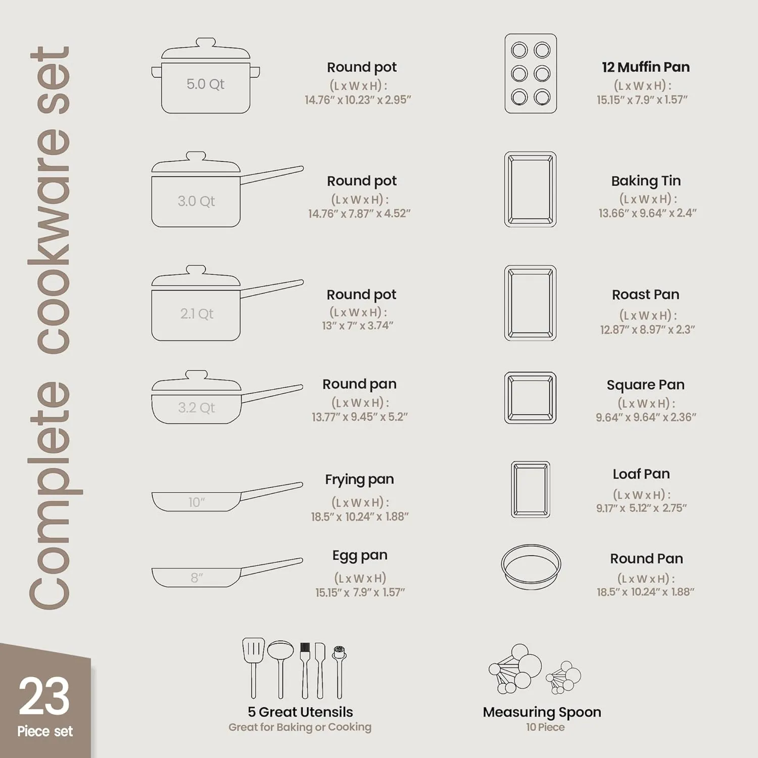Pots and Pans Set Non Stick Ceramic, 23-Piece Cookware & Bakeware Sets with Plaid Pattern, Stackable Design, Dishwasher Safe, Stain-resistant, Oven & All-Stove Safe, Tempered Glass Lid, Golden