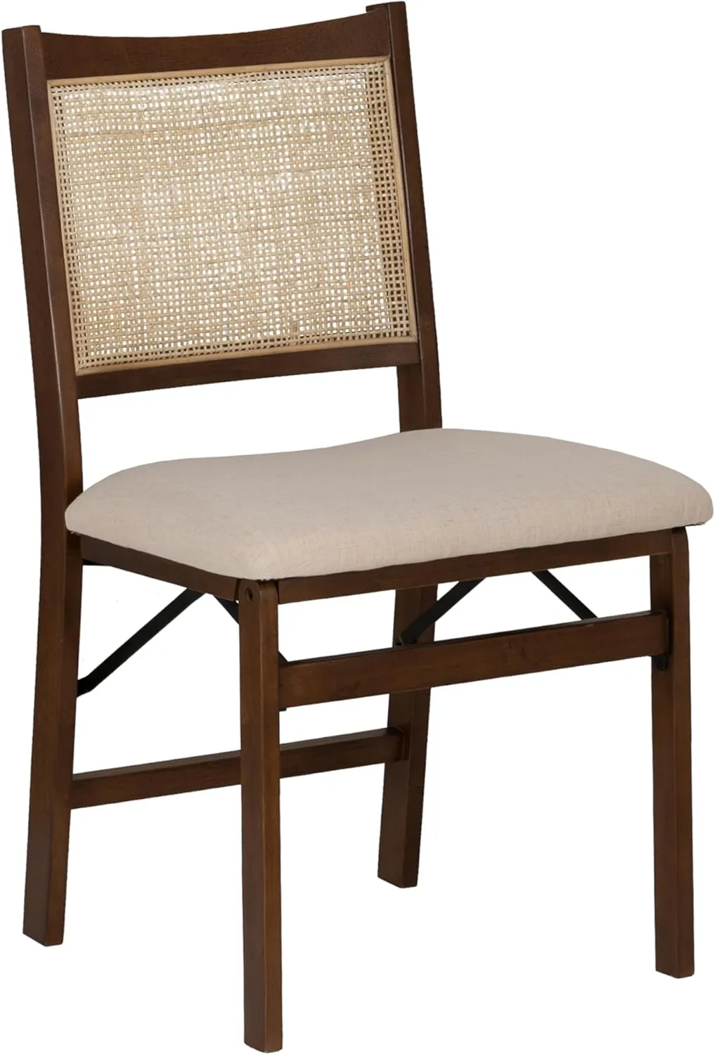 Powell Kasi Brown and Natural Rattan Cane Fully Assembled Foldable Wooden Dining Side Chair