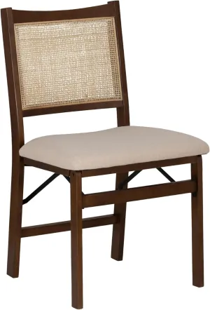 Powell Kasi Brown and Natural Rattan Cane Fully Assembled Foldable Wooden Dining Side Chair