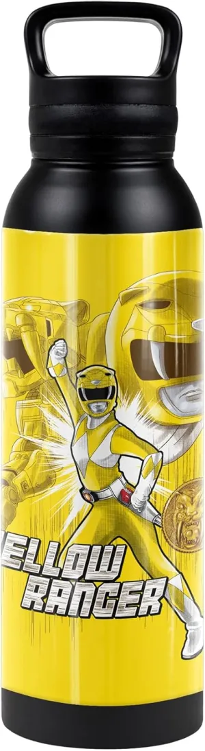 Power Rangers OFFICIAL Yellow Ranger 24 oz Insulated Canteen Water Bottle, Leak Resistant, Vacuum Insulated Stainless Steel with Loop Cap