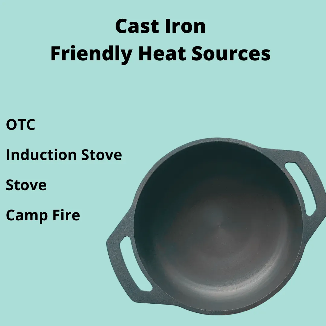 Pre-seasoned Cast Iron Flat Base Kadai (9")