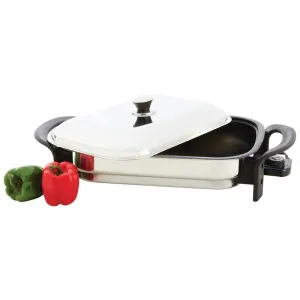 Precise Heat 16" Rectangular Non-stick T304 Stainless Steel Electric Skillet- Stick Ss Electric Skillet