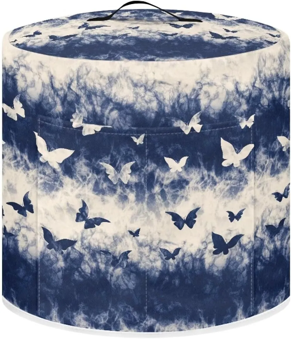 Pressure Cooker Cover Electric Rice Cooker Dust Cover Round Protective Cover Bag with Top Handle and 2 Pocket for Travel Portable and Home Decor, Blue Smoke Butterfly Print