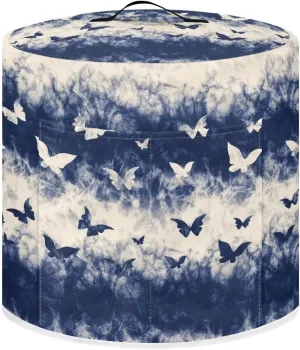 Pressure Cooker Cover Electric Rice Cooker Dust Cover Round Protective Cover Bag with Top Handle and 2 Pocket for Travel Portable and Home Decor, Blue Smoke Butterfly Print