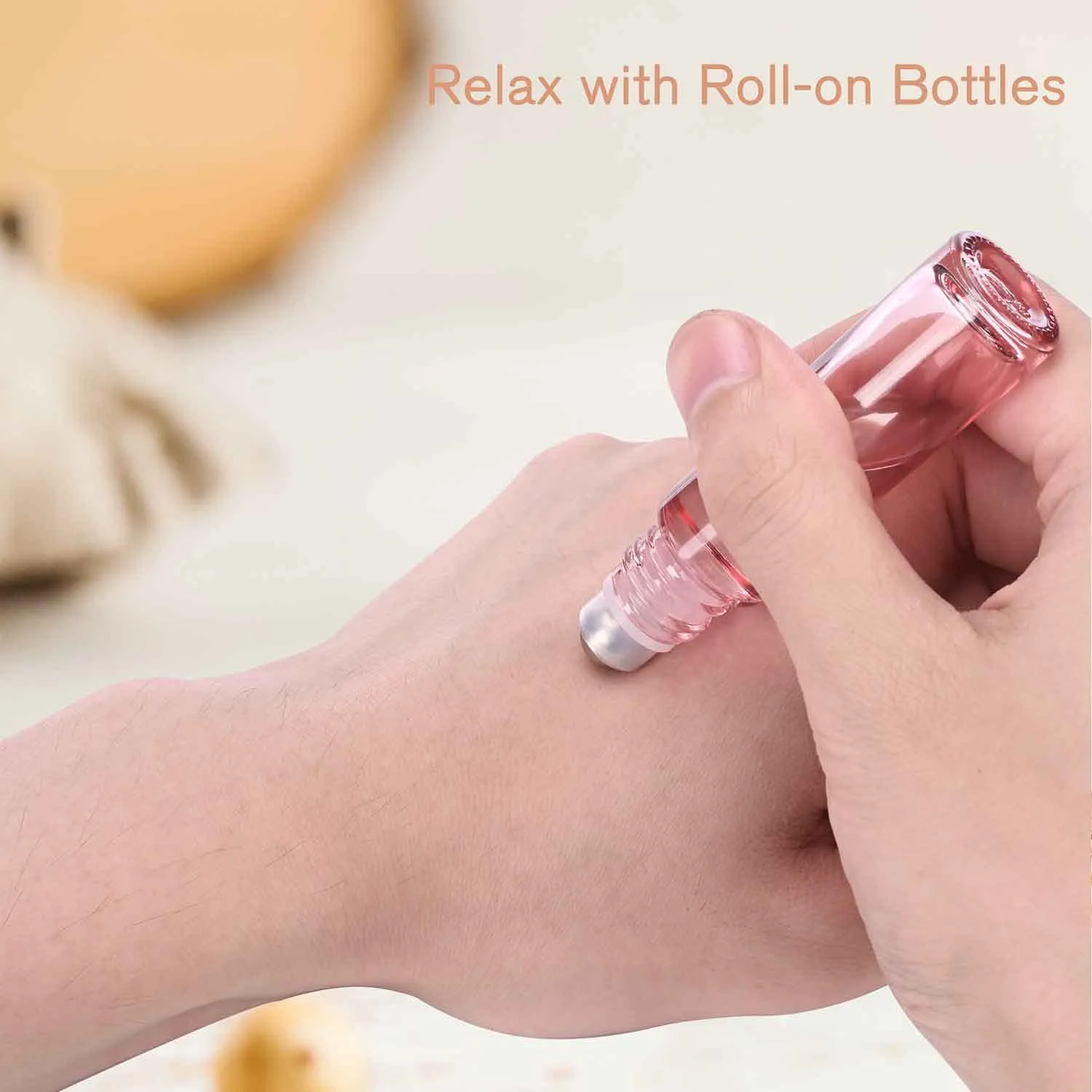 PrettyCare 24 Pack, 10 ml Essential Oil Roller Bottles with Stainless Steel Roller Ball - Refillable Leak-proof Empty Thick Pink Glass Roll on Bottles with Metal Caps for Travel, Perfume