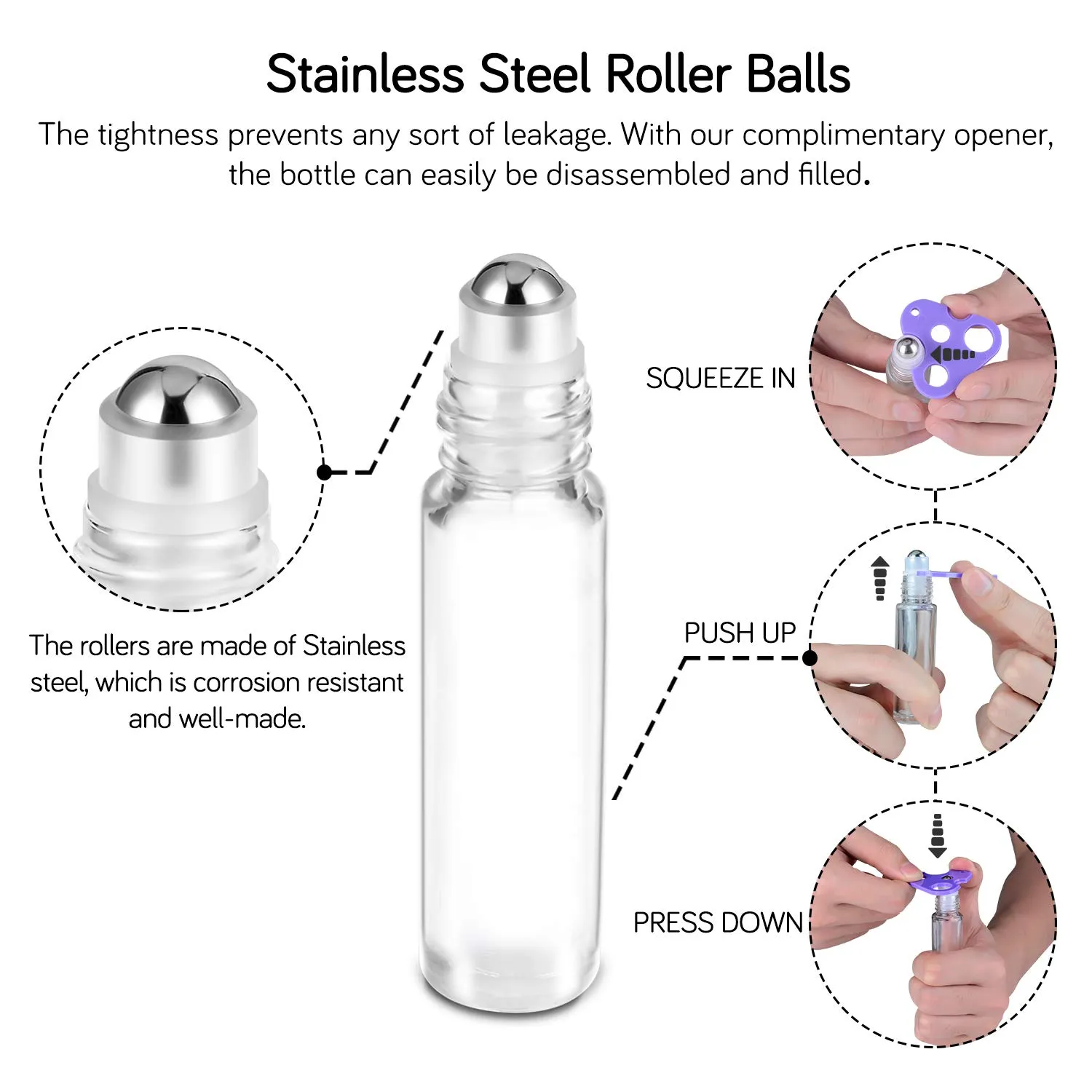 PrettyCare Essential Oil Roller Bottles 10ml (24 Pack Clear Glass Bottle with Bamboo Lid, 4 Extra Roller Balls，48 Labels, 2 Openers, 2 Funnels, 4 Droppers, Roller Balls For Essential Oils