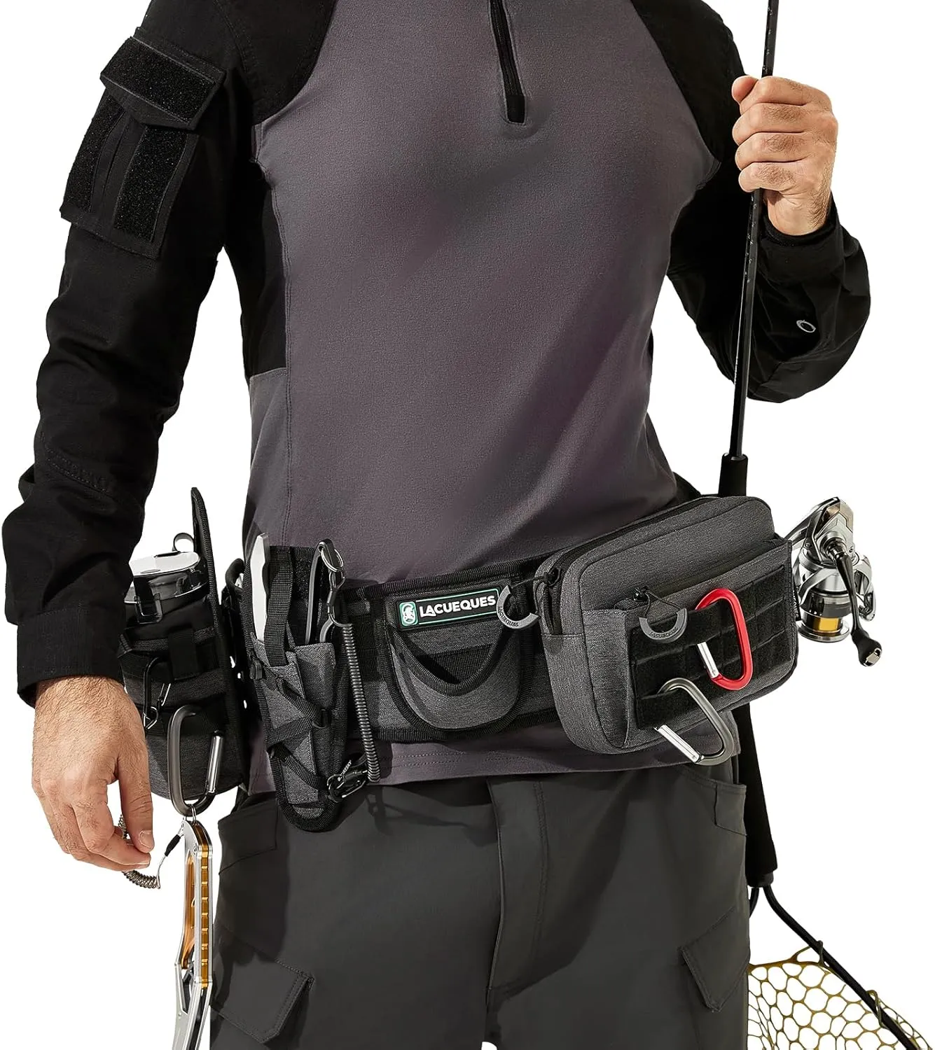 Professional Fishing Belt set Wade Tackle Belt Kit–Detachable Bait/Pliers Pouches, Rod Holder, Insulated Cup Pocket, Multi-Hook Design