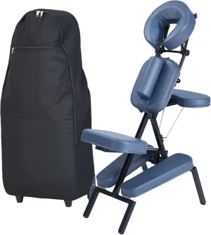 Professional Portable and Lightweight Tattoo/Massage Chair by Master Massage - Folding Aluminum Frame with Adjustable Features and Wheeled Carrying Case, Blue