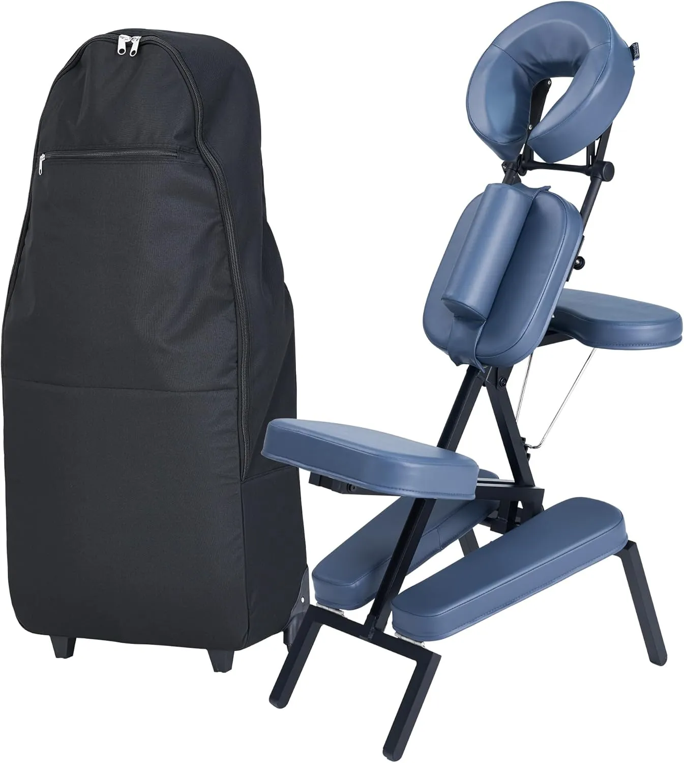 Professional Portable and Lightweight Tattoo/Massage Chair by Master Massage - Folding Aluminum Frame with Adjustable Features and Wheeled Carrying Case, Blue