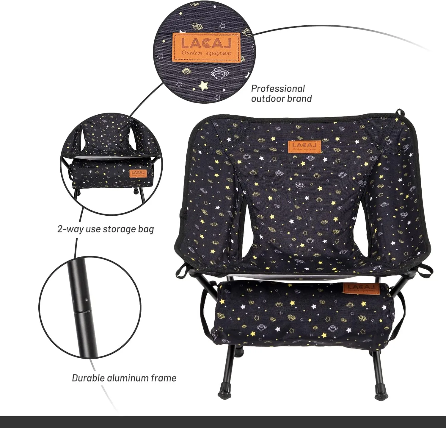 Protable Lightweight Chair for Youth, Compact Folding Size 12.6“×4.3", Only Weights 1.6lbs, 600D Oxford Fabric, Durable Aluminum Alloy Frame, Easy to Storage & Carry(Black)