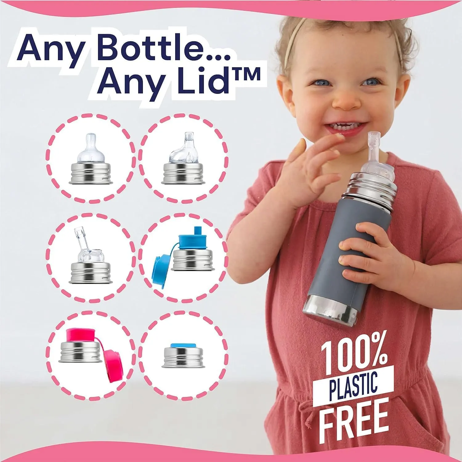 Pura Kiki 11oz/325ml Stainless Steel Straw Bottle w/Sleeve - 100% Plastic-Free, MadeSafe Certified, 100% Medical-Grade Silicone Straw for Kids, Toddlers, Preschoolers, Babies & Infant - New Rose