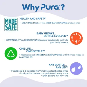 Pura Kiki 11oz/325ml Stainless Steel Straw Bottle w/Sleeve - 100% Plastic-Free, MadeSafe Certified, 100% Medical-Grade Silicone Straw for Kids, Toddlers, Preschoolers, Babies & Infant - New Rose