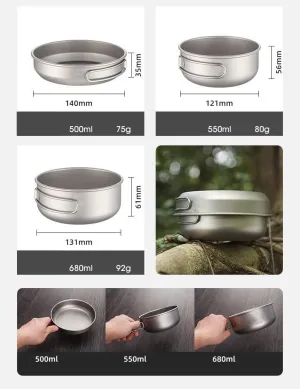 Pure Titanium Folding Cookware Three-Piece Set Outdoor Ultra-Light Portable Lunch Box，3PCS/Set