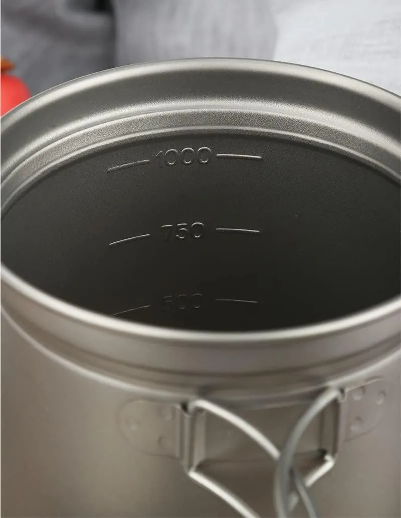 Pure Titanium Outdoor Folding Pot Portable Camping Ultra-Light Pot (1000ml)