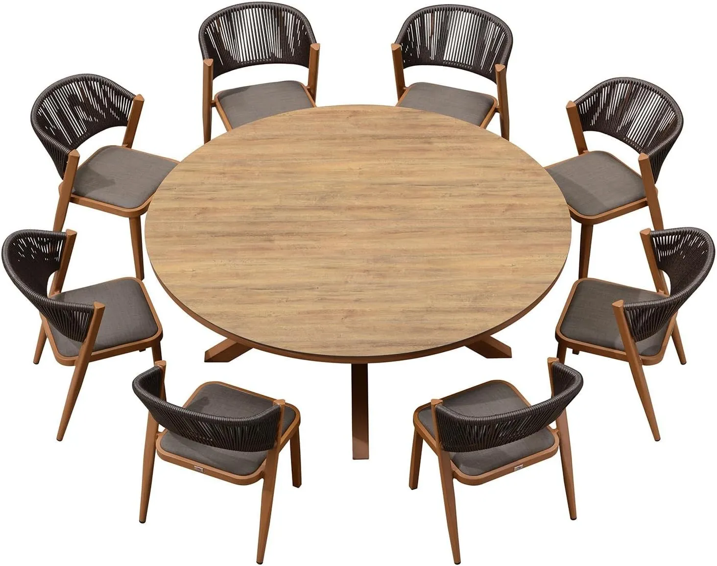 PURPLE LEAF 9 Pieces Round Outdoor Dining Set Large Outdoor Dining Table and Chairs Aluminum Wicker Rattan Patio Furniture Set for Lawn Porch Deck Brown