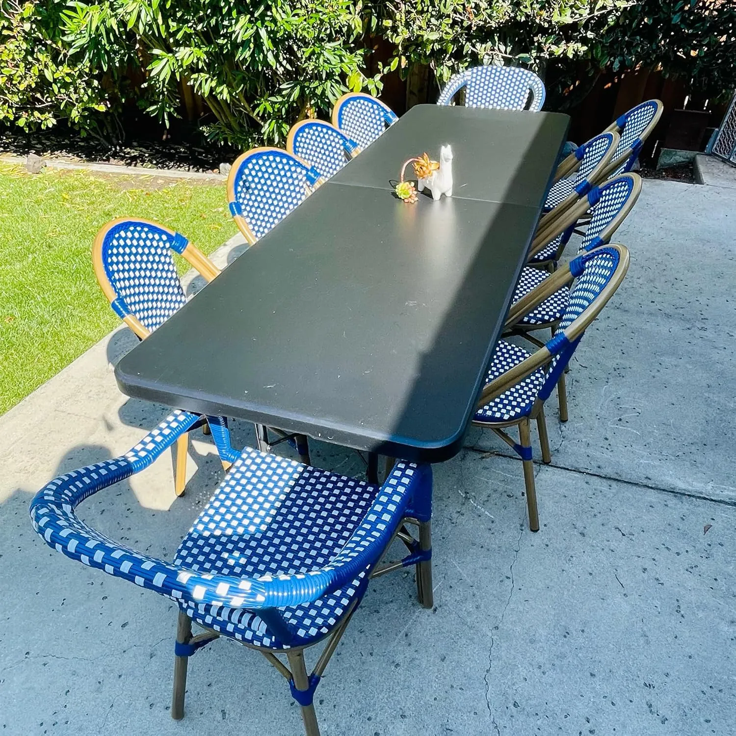 PURPLE LEAF Bistro Chair (Set of 2) French Hand-Woven Wicker Chairs for Outdoor Patio Porch Garden Indoor, Bamboo Print Finish, Dark Blue, Dining Chairs