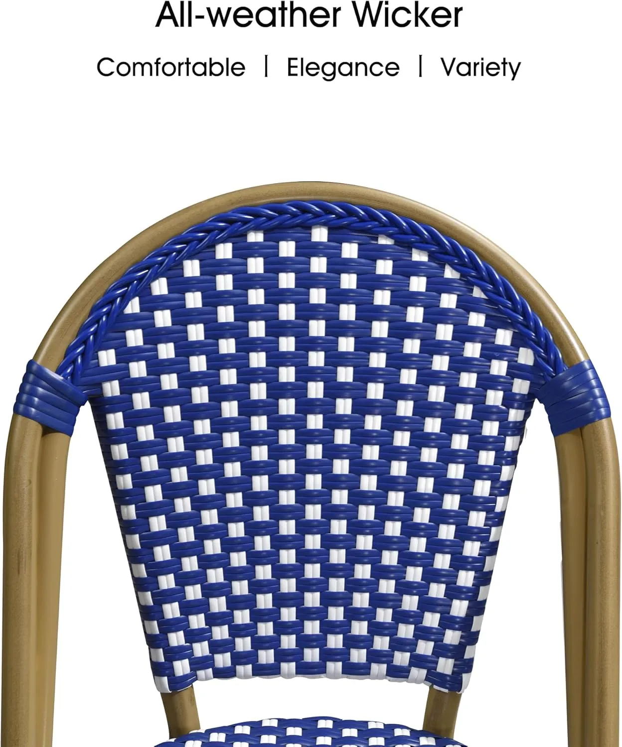 PURPLE LEAF Bistro Chair (Set of 2) French Hand-Woven Wicker Chairs for Outdoor Patio Porch Garden Indoor, Bamboo Print Finish, Dark Blue, Dining Chairs
