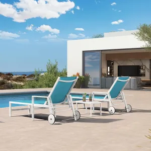 PURPLE LEAF Lounge Chair Outdoor Set 2 Pieces White Aluminum Chaise Lounge with Armrest and Wheels for Pool Deck Patio, Turquoise