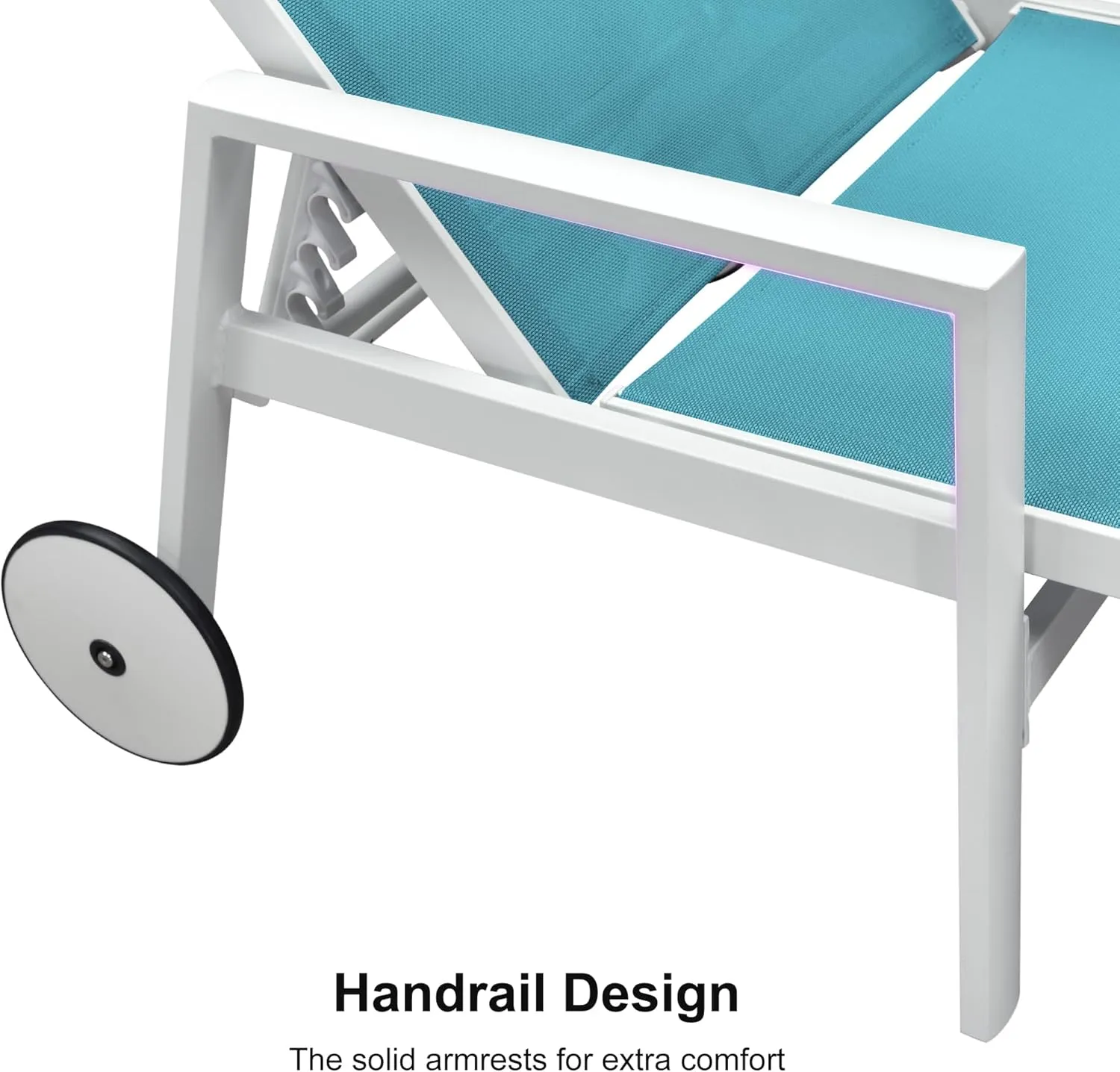 PURPLE LEAF Lounge Chair Outdoor Set 2 Pieces White Aluminum Chaise Lounge with Armrest and Wheels for Pool Deck Patio, Turquoise