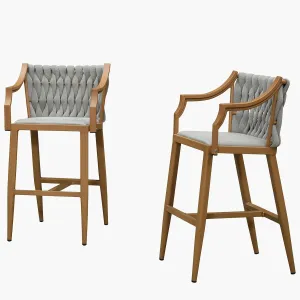 PURPLE LEAF Outdoor Bar Stool Patio Height Chair Aluminum Frame Bar Chair with Cushion and Back for Indoor Kitchen and Garden Use, Teak