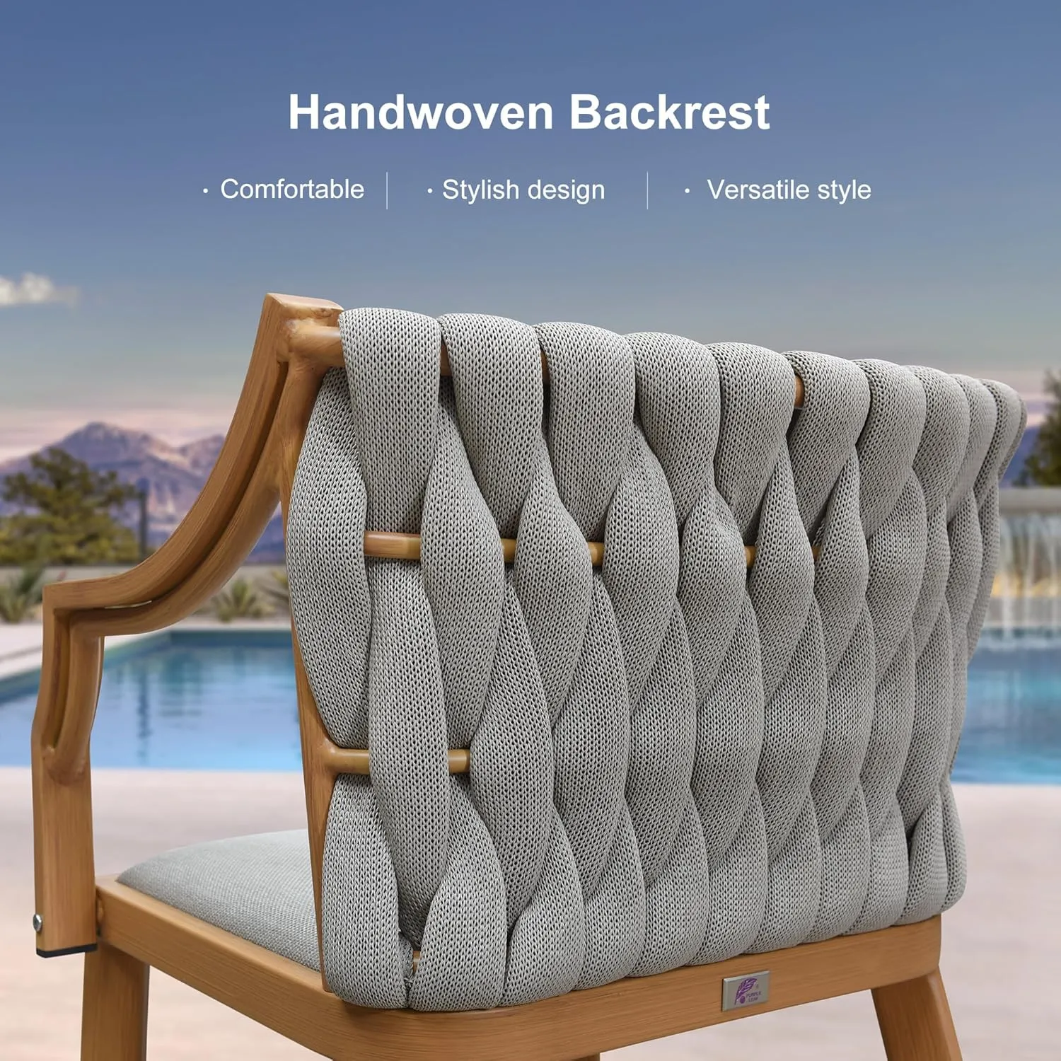 PURPLE LEAF Outdoor Bar Stool Patio Height Chair Aluminum Frame Bar Chair with Cushion and Back for Indoor Kitchen and Garden Use, Teak