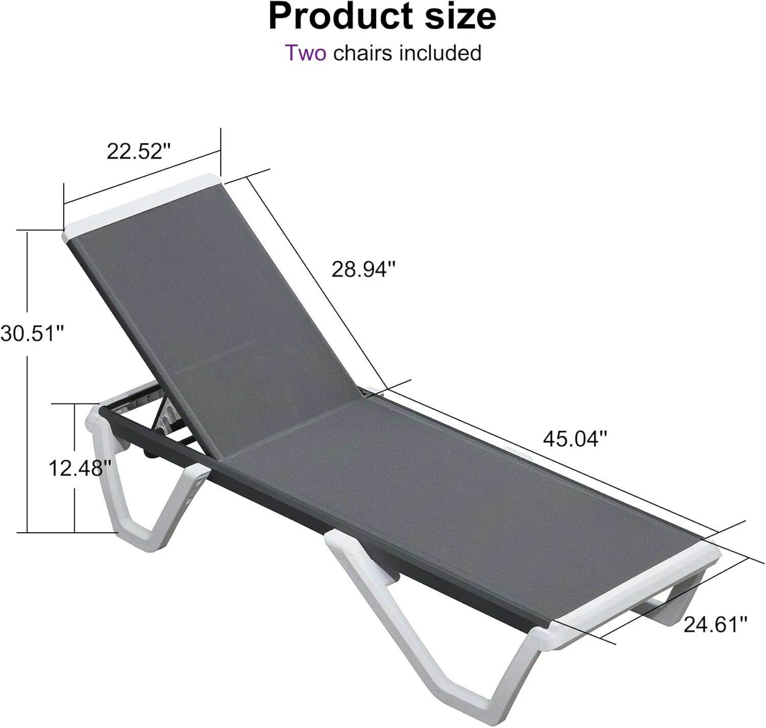 PURPLE LEAF Patio Chaise Lounge Set of 2 Plastic Pool Outdoor Lounge Chair with Aluminum Frame Stackable Patio Tanning Chairs for Poolside Sunbathing Beach Deck Yard, Grey