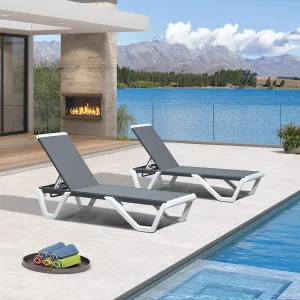 PURPLE LEAF Patio Chaise Lounge Set of 2 Plastic Pool Outdoor Lounge Chair with Aluminum Frame Stackable Patio Tanning Chairs for Poolside Sunbathing Beach Deck Yard, Grey