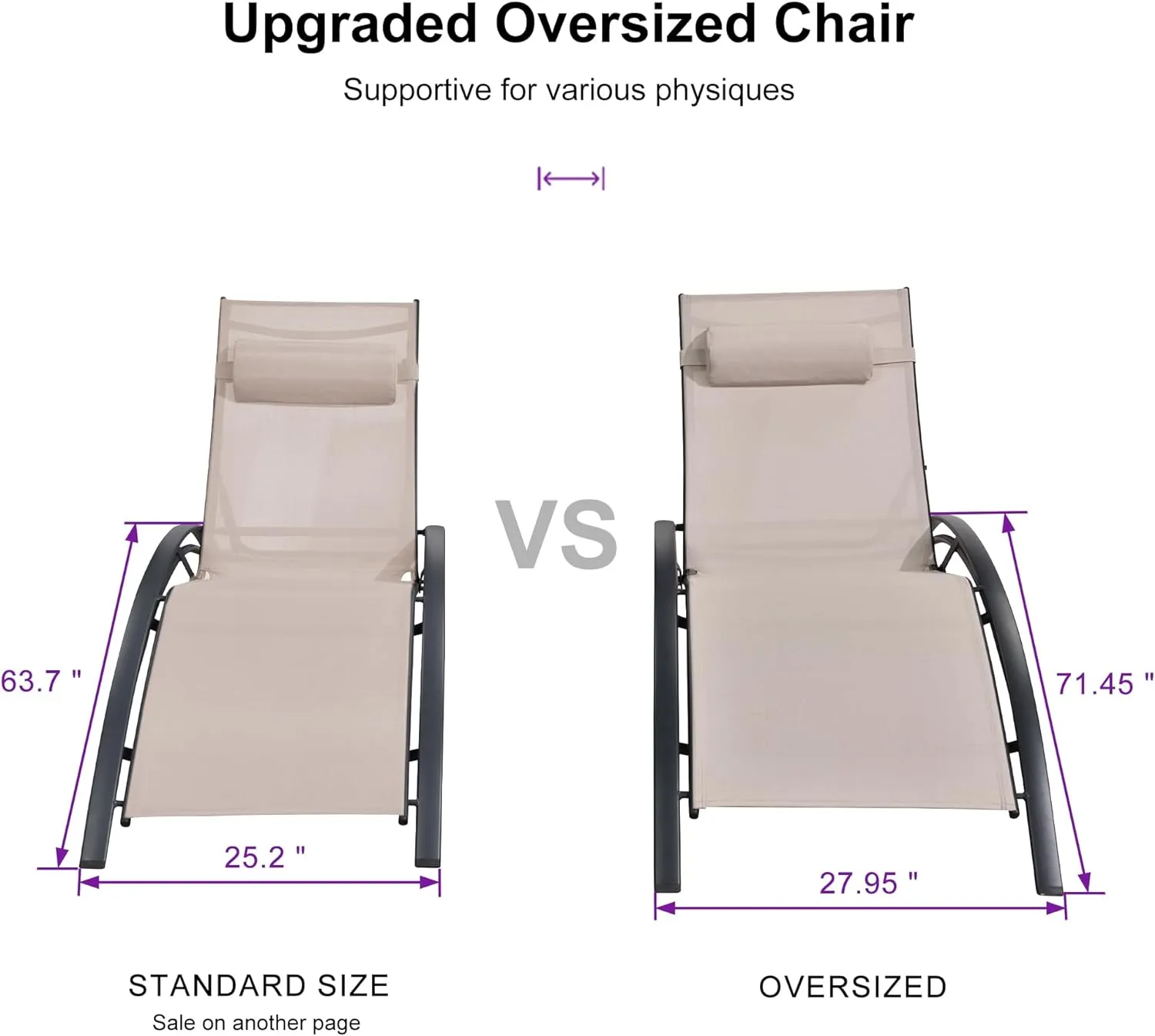 PURPLE LEAF Patio Oversized Chaise Lounge Chair Set with Side Table Pool Adjustable Recliner Chairs for Outside Beach Outdoor Sunbathing Tanning Poolside Lounges