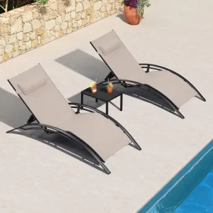 PURPLE LEAF Patio Oversized Chaise Lounge Chair Set with Side Table Pool Adjustable Recliner Chairs for Outside Beach Outdoor Sunbathing Tanning Poolside Lounges