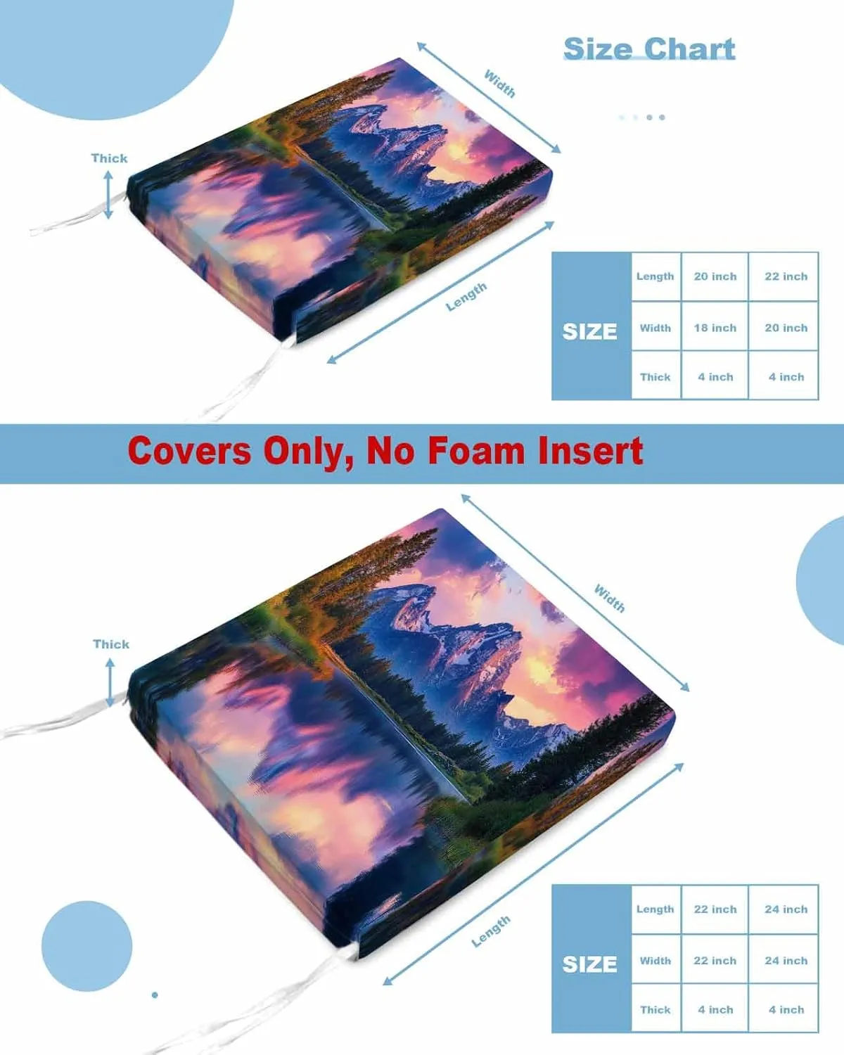 Purple Mountain Outdoor Cushion Chair Cover Set of 2 - Waterproof Couch Seat Covers, Green Trees Modern Art Patio Furniture Protector Cushions Slipcovers for Sofa/RV, 20"x18"x4"