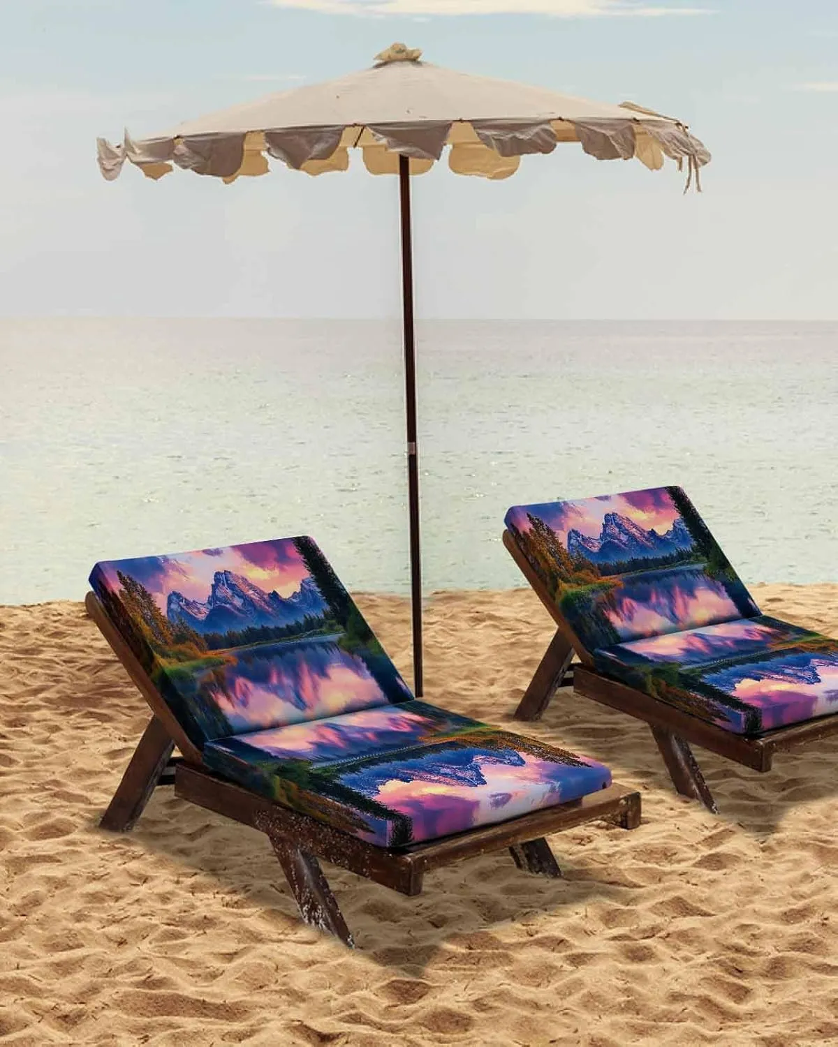 Purple Mountain Outdoor Cushion Chair Cover Set of 2 - Waterproof Couch Seat Covers, Green Trees Modern Art Patio Furniture Protector Cushions Slipcovers for Sofa/RV, 20"x18"x4"