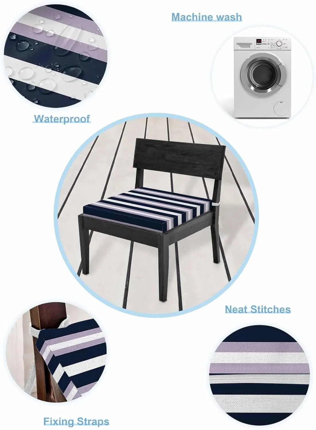 Purple Navy Blue Striped Outdoor Cushion Chair Cover Set of 2 - Waterproof Couch Seat Covers, Abstract Gradient Lines Art Patio Furniture Protector Cushions Slipcovers for Sofa/RV, 22"x20"x4"