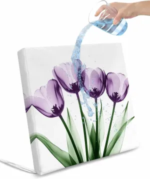 Purple Tulip Floral Outdoor Cushion Chair Cover Set of 2 - Waterproof Couch Seat Covers, Farmhouse Elegant Botanical Flowers Patio Furniture Protector Cushions Slipcovers for Sofa/RV, 24"x24"x4"