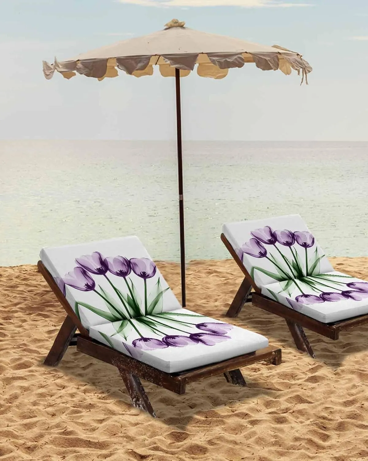 Purple Tulip Floral Outdoor Cushion Chair Cover Set of 2 - Waterproof Couch Seat Covers, Farmhouse Elegant Botanical Flowers Patio Furniture Protector Cushions Slipcovers for Sofa/RV, 24"x24"x4"