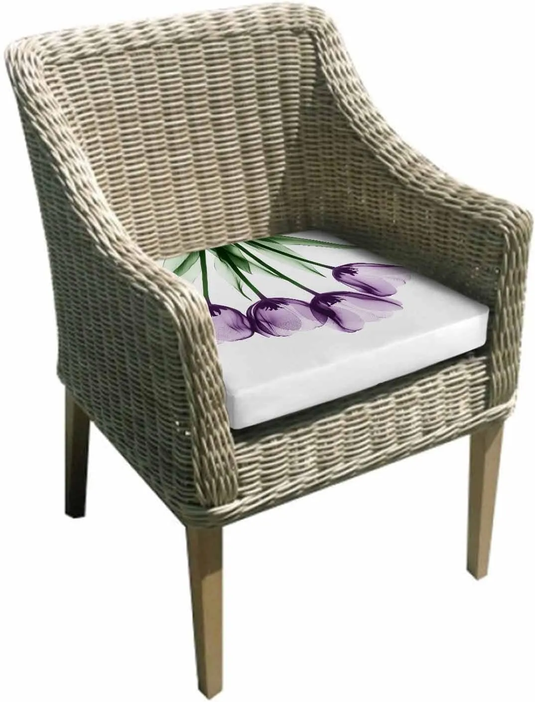 Purple Tulip Floral Outdoor Cushion Chair Cover Set of 2 - Waterproof Couch Seat Covers, Farmhouse Elegant Botanical Flowers Patio Furniture Protector Cushions Slipcovers for Sofa/RV, 24"x24"x4"