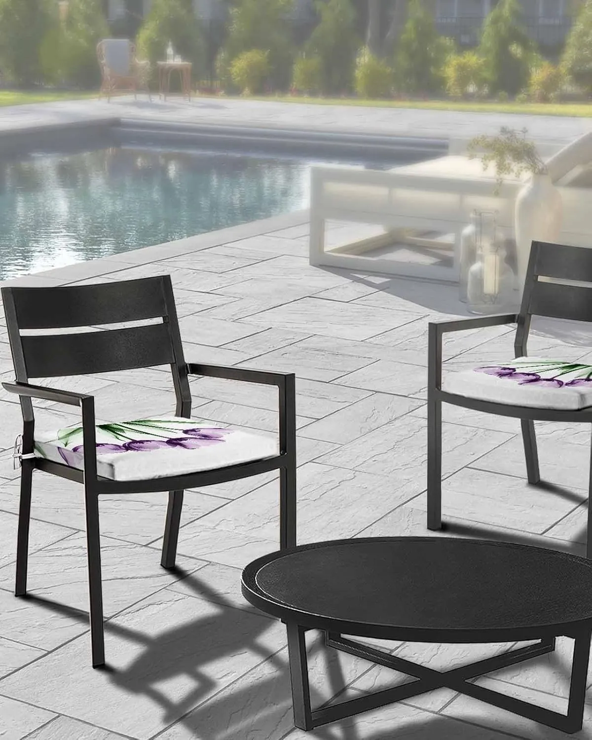 Purple Tulip Floral Outdoor Cushion Chair Cover Set of 2 - Waterproof Couch Seat Covers, Farmhouse Elegant Botanical Flowers Patio Furniture Protector Cushions Slipcovers for Sofa/RV, 24"x24"x4"