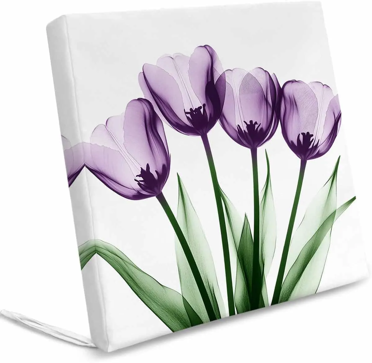 Purple Tulip Floral Outdoor Cushion Chair Cover Set of 2 - Waterproof Couch Seat Covers, Farmhouse Elegant Botanical Flowers Patio Furniture Protector Cushions Slipcovers for Sofa/RV, 24"x24"x4"