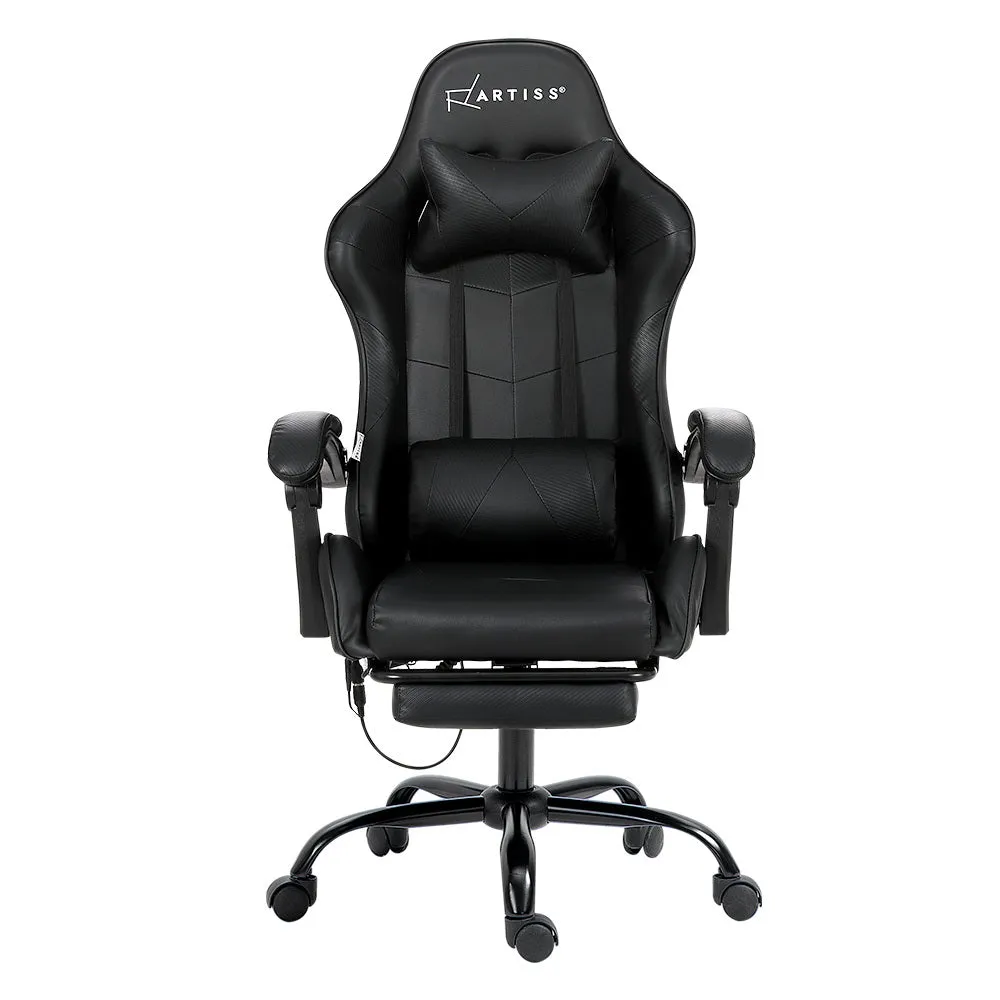 Racer Office Chair with 6-Point Massage & Footrest - Black