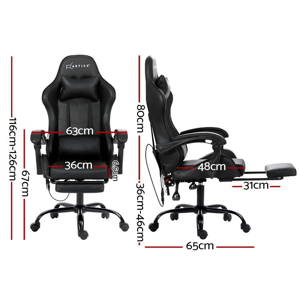 Racer Office Chair with 6-Point Massage & Footrest - Black