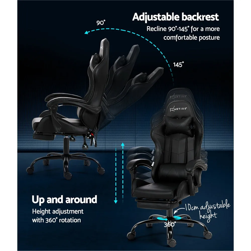 Racer Office Chair with 6-Point Massage & Footrest - Black