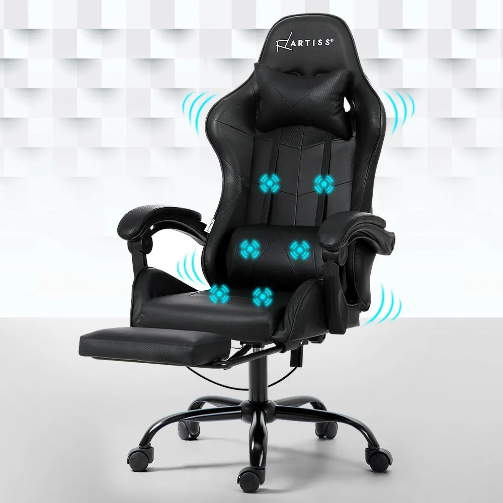 Racer Office Chair with 6-Point Massage & Footrest - Black