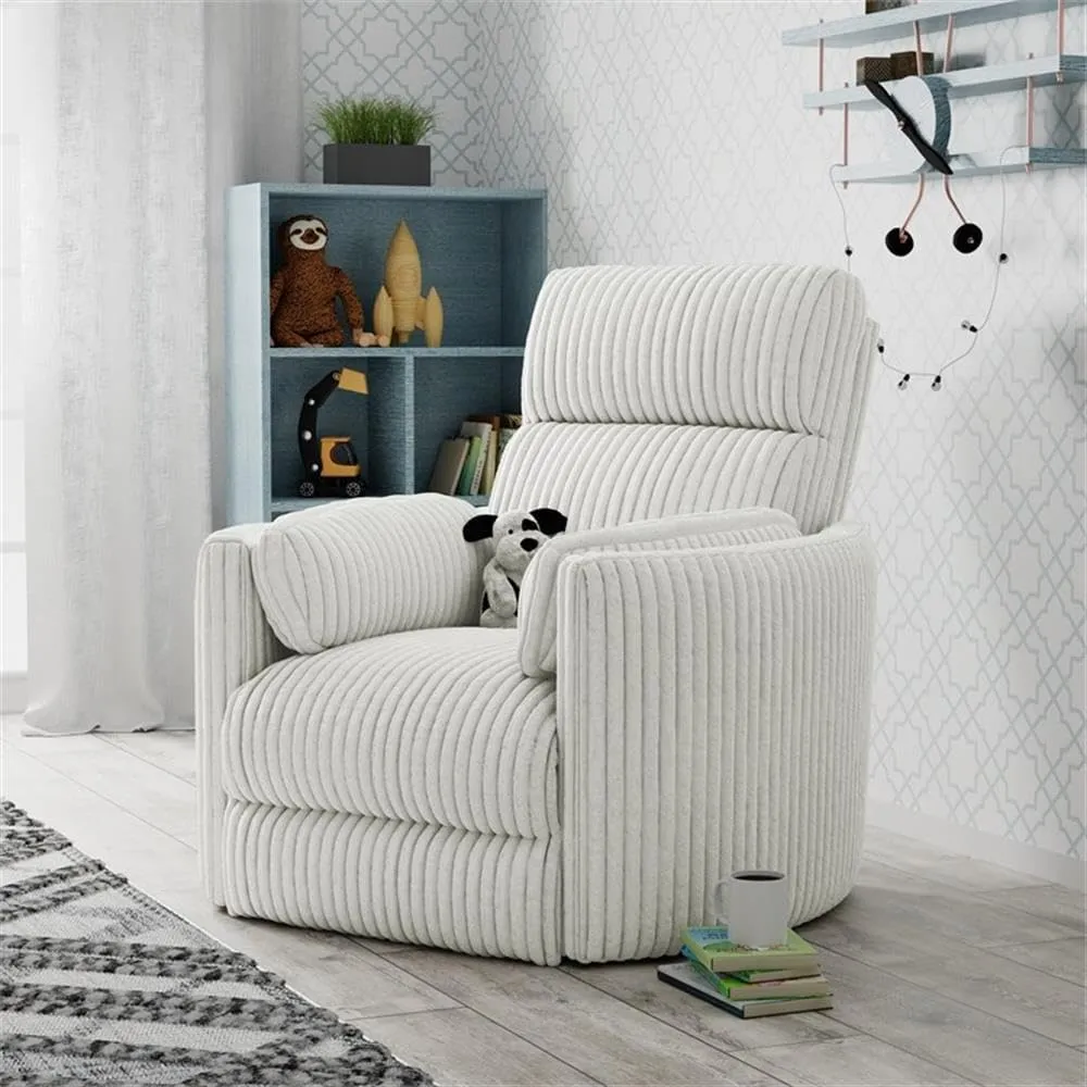 Radius Modern Fabric Swivel Glider Recliner in Ivory
