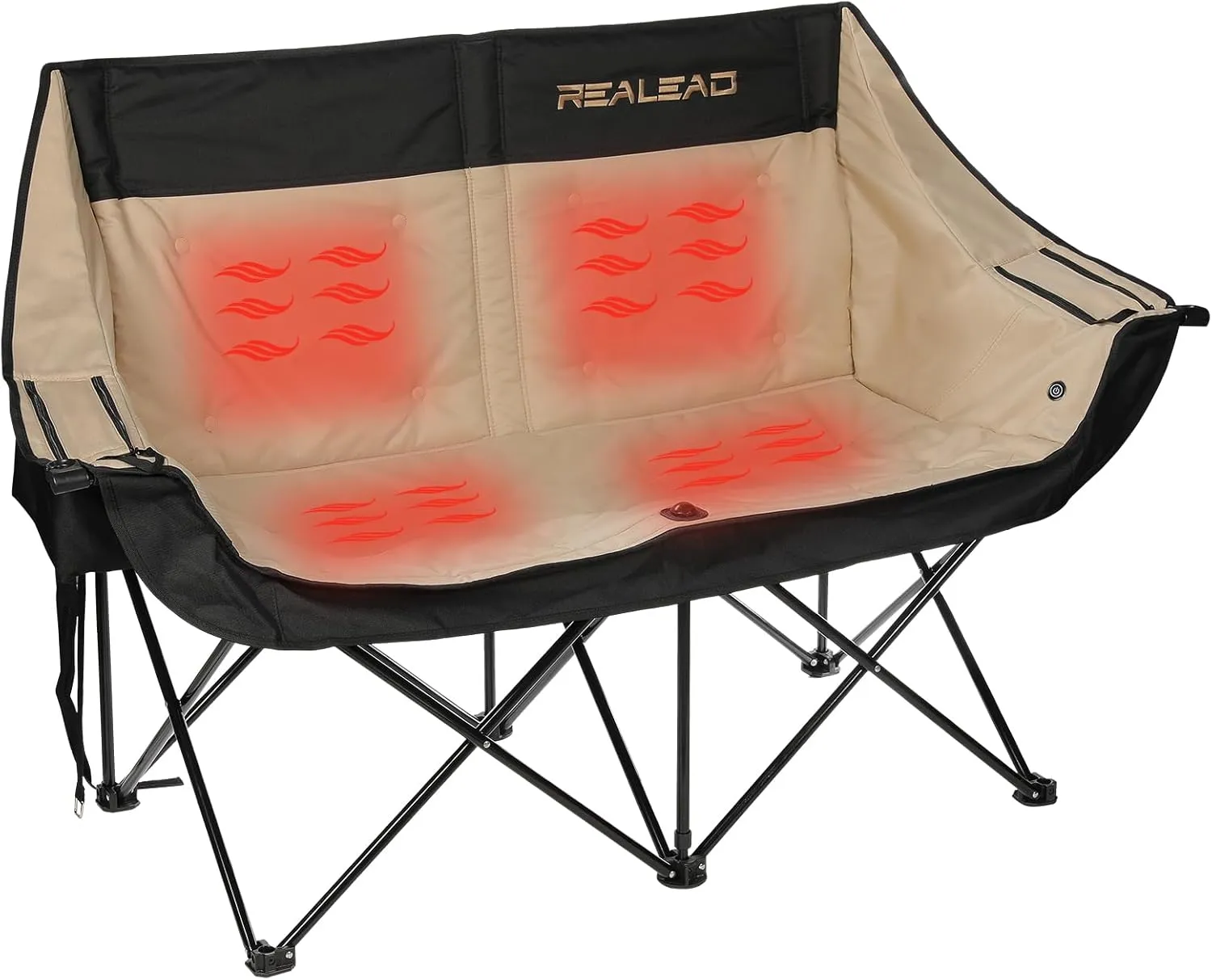 REALEAD Heated Double Camping Chair - Heated Folding Chairs for Outdoor Sports with 3 Heat Levels and 4 Heating Zones - Portable Heated Loveseat Camping Chair Supports 650 lbs Battery NOT Included