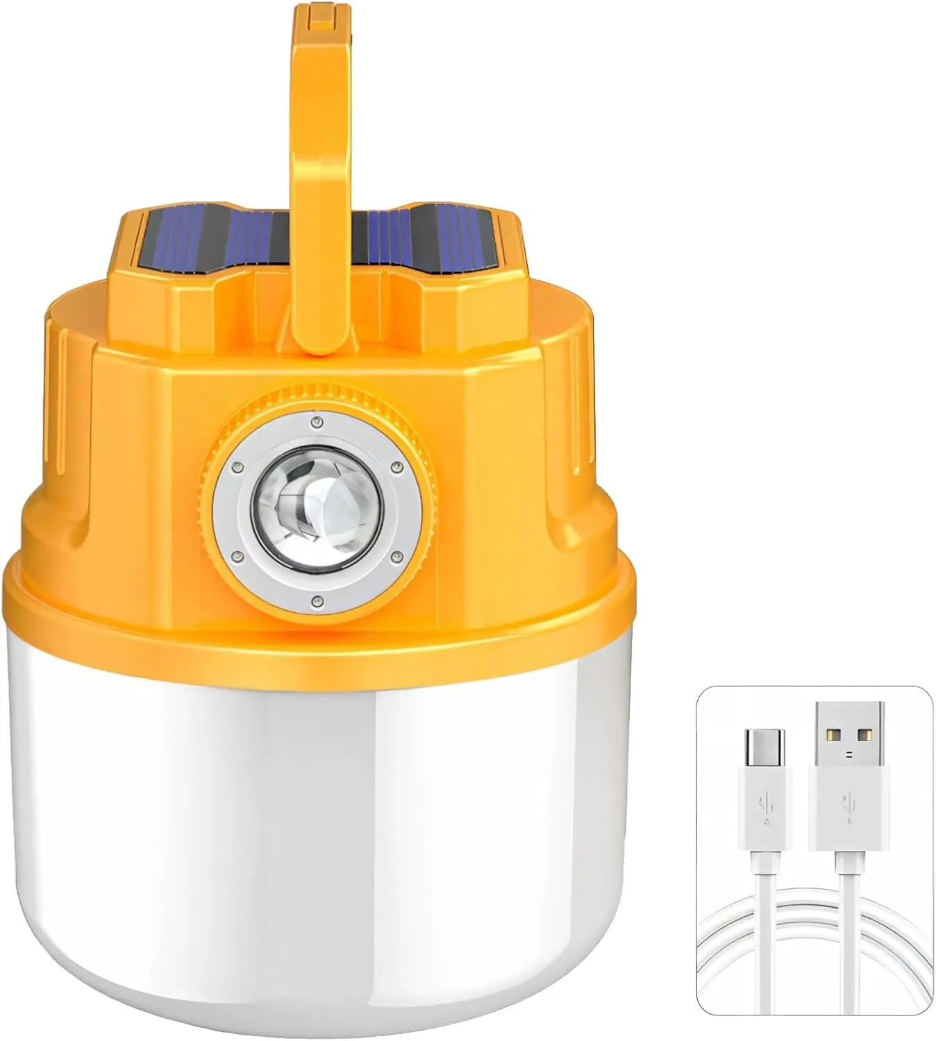 Rechargeable Led Camping Lantern, Emergency Solar-Powered Tent Light, Multi-Mode Handheld Lamp, Dual Charging Via USB Type-C & Solar Panel