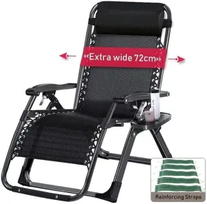 ReclinerFolding Patio Lounger Deck Chair Chairs Reclining Sun Loungers Zero Gravity Chaise Lounges Outdoor Garden Rocking for Beach Camping Supports 200kg Vision