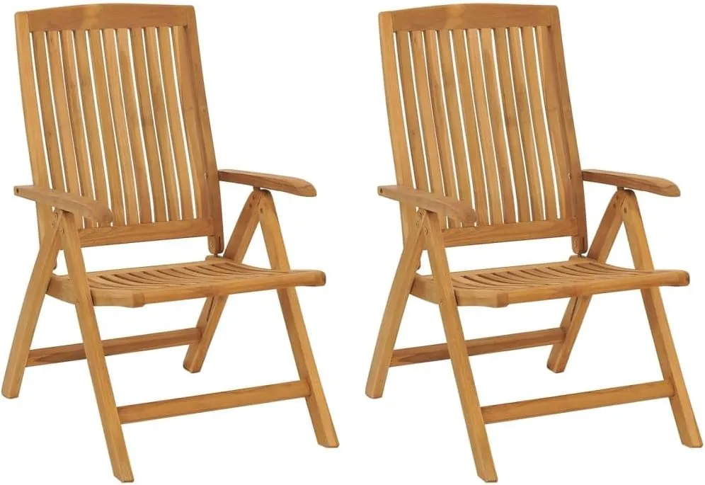 Reclining Patio Chairs with Cushions 2 pcs Solid Teak Outdoor Furniture Adjustable Lounge Chair Patio Chairs with Cushions Foldable Garden Chairs for Lawn, Beach, and Patio