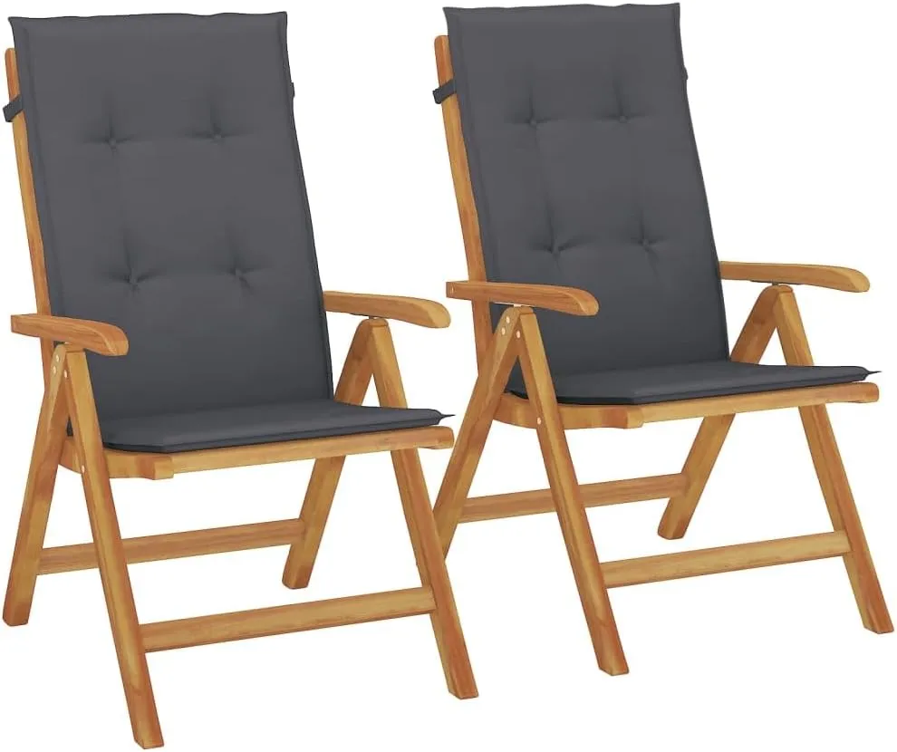 Reclining Patio Chairs with Cushions 2 pcs Solid Teak Outdoor Furniture Adjustable Lounge Chair Patio Chairs with Cushions Foldable Garden Chairs for Lawn, Beach, and Patio