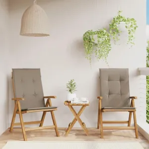 Reclining Patio Chairs with Cushions 2 pcs Solid Wood Teak Adjustable Backrest Foldable Lounge Chair Outdoor Furniture Taupe Cushions for Garden and Patio
